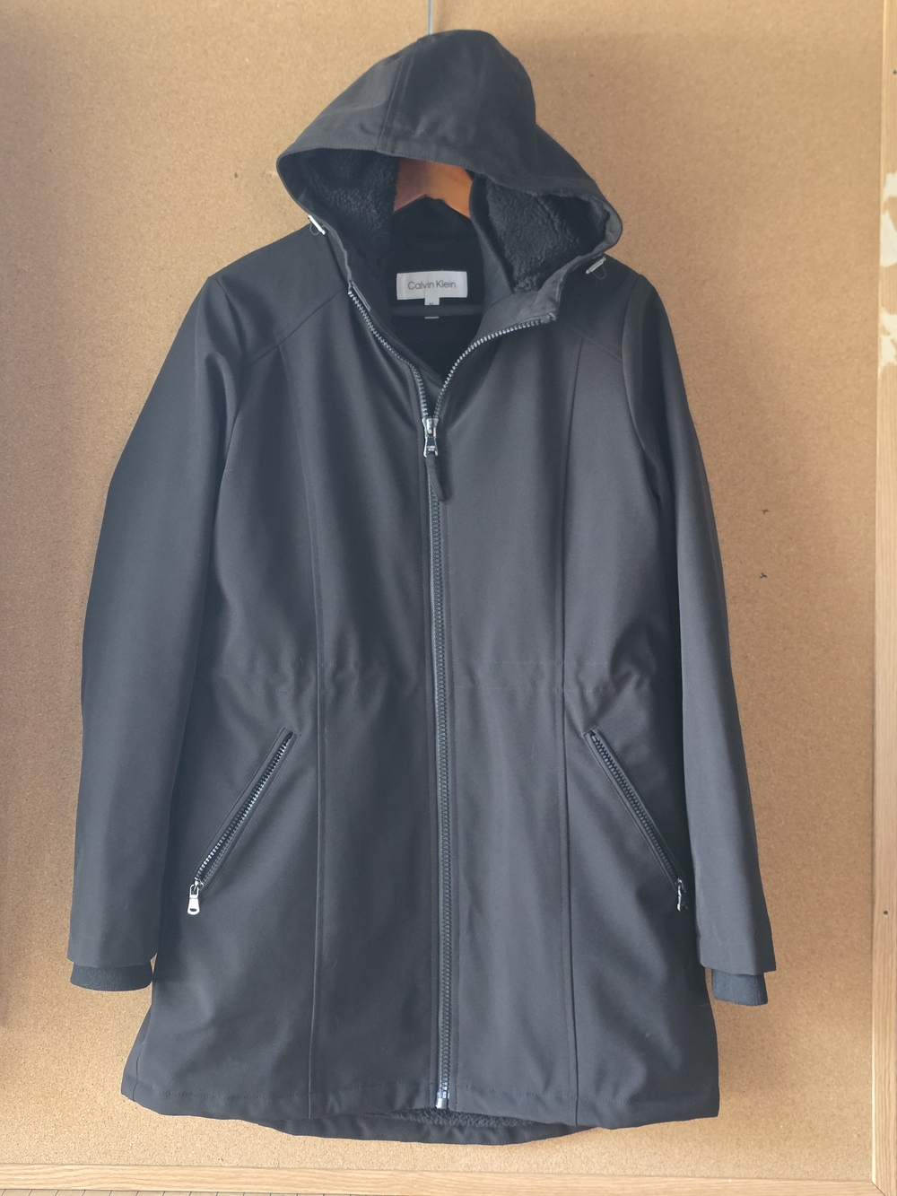 Calvin Klein Black Faux Fur Lined Hooded Anorak Raincoat Jacket Medium